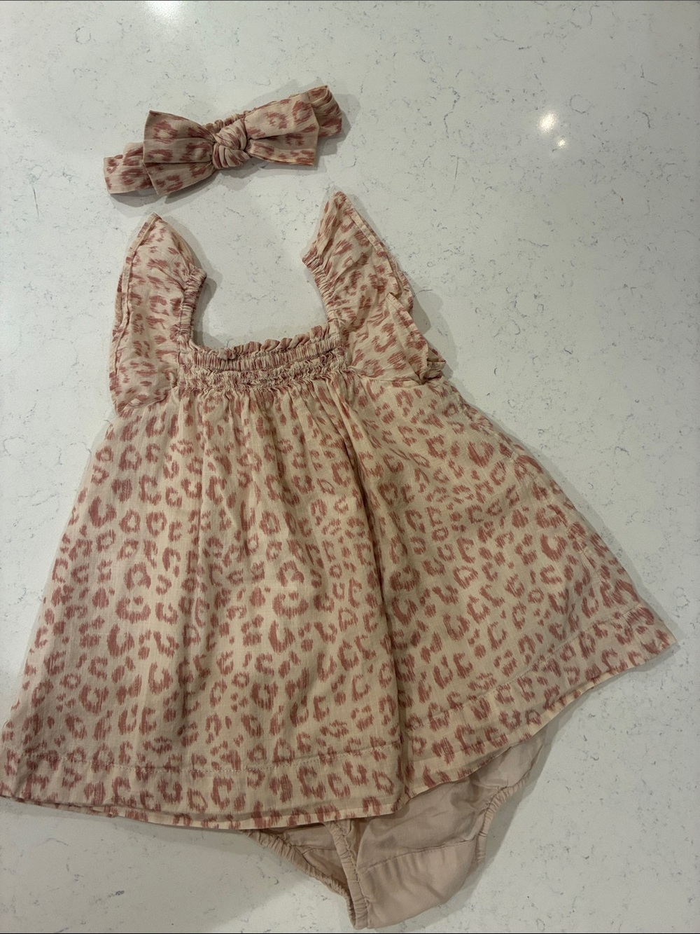 GAP Pink Leopard Print Ruffle Dress with Diaper cover with Headband